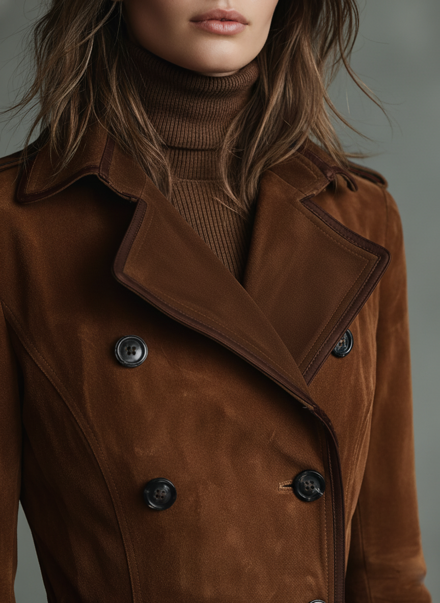 Nolwen | Double-Breasted Suede Trim Coat
