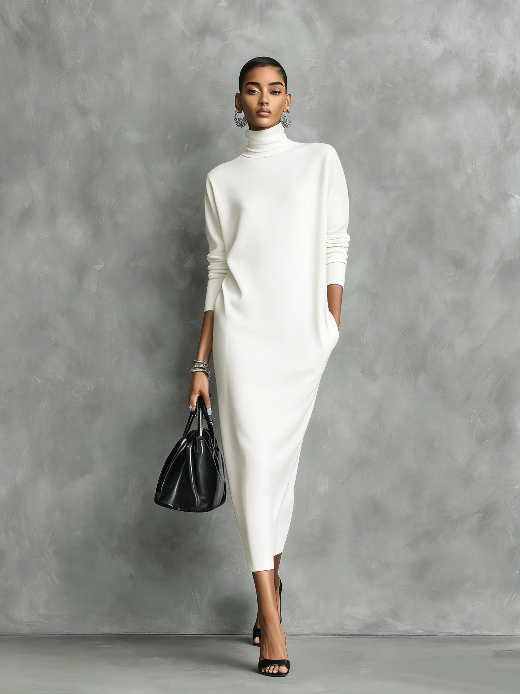 Kirsty | Black Turtleneck Midi Dress