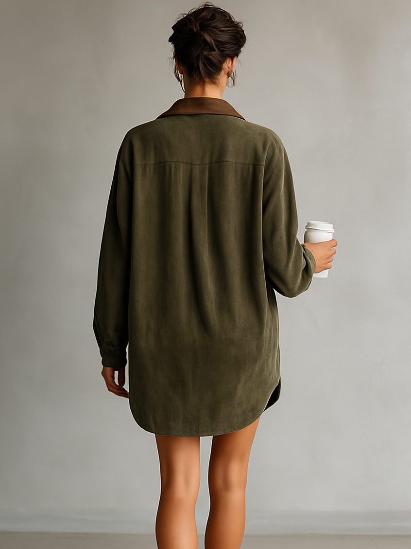 Rhea | Suede Lapel Mini Dress