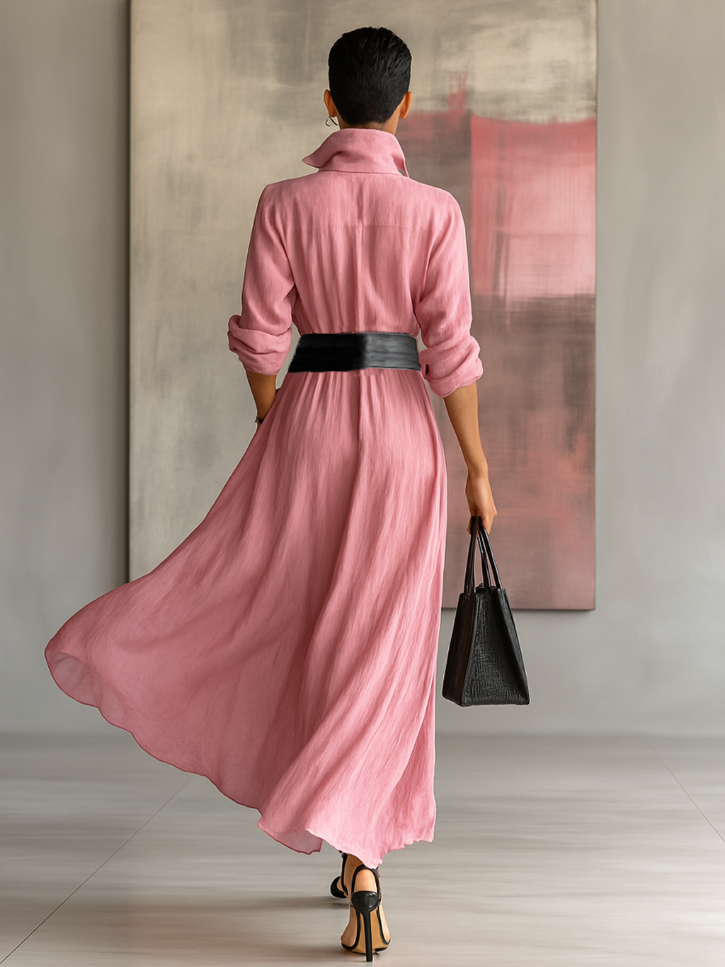 Rosalie | Belted Shirt Maxi Dress