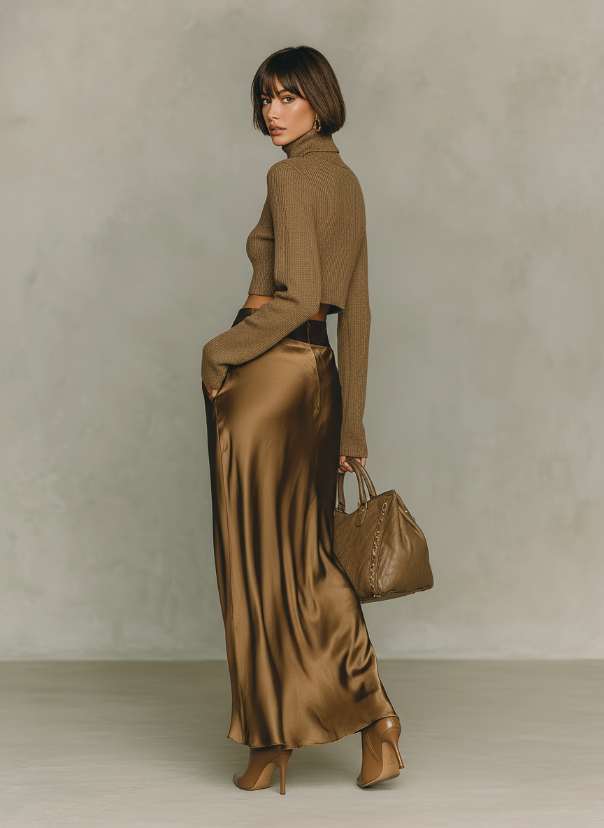 Larissa | Gold-Brown Knit Skirt Set