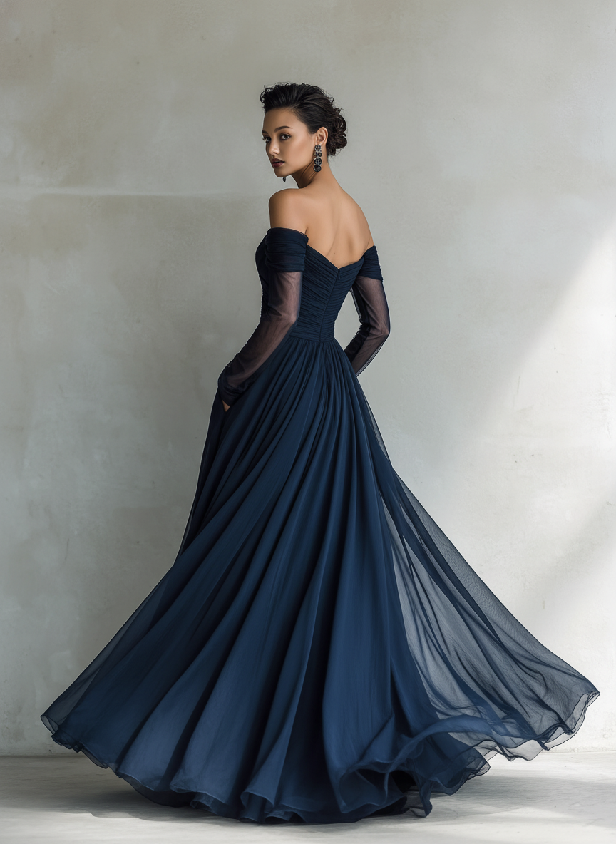 Serena | Dark Blue Organza Maxi Dress