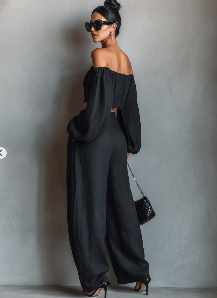 Thea | Strapless Linen Wide-Leg Set