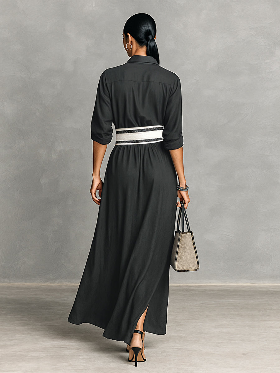 Anya | Long-Sleeve Lapel Maxi Dress