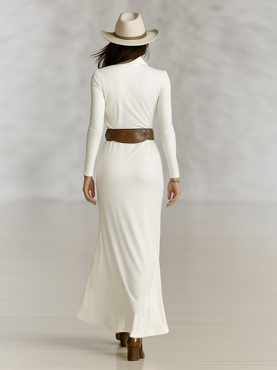 Nadia | Waist-Tightening Lapel Maxi Dress