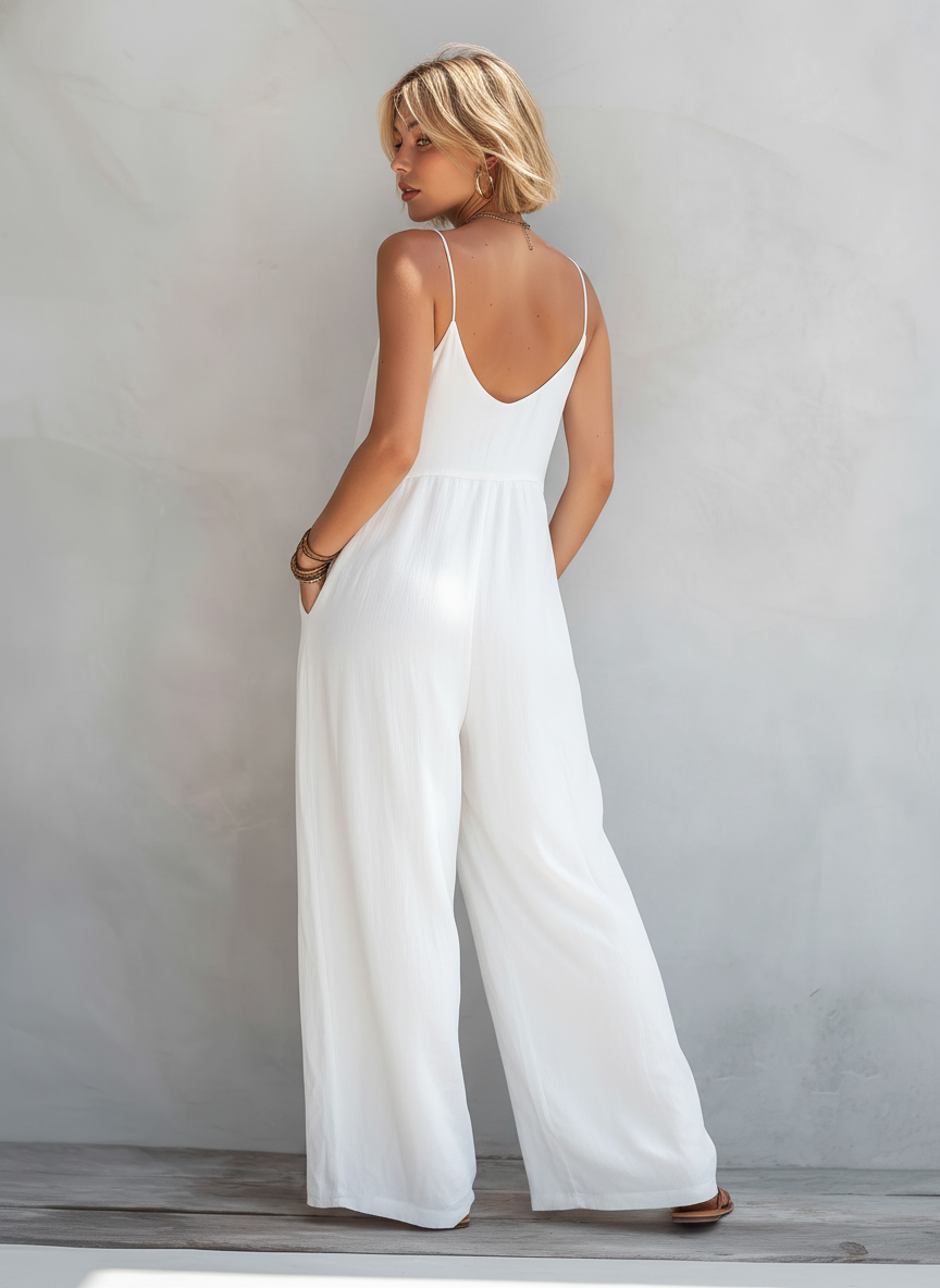 Thea | White Sleeveless Linen Jumpsuit