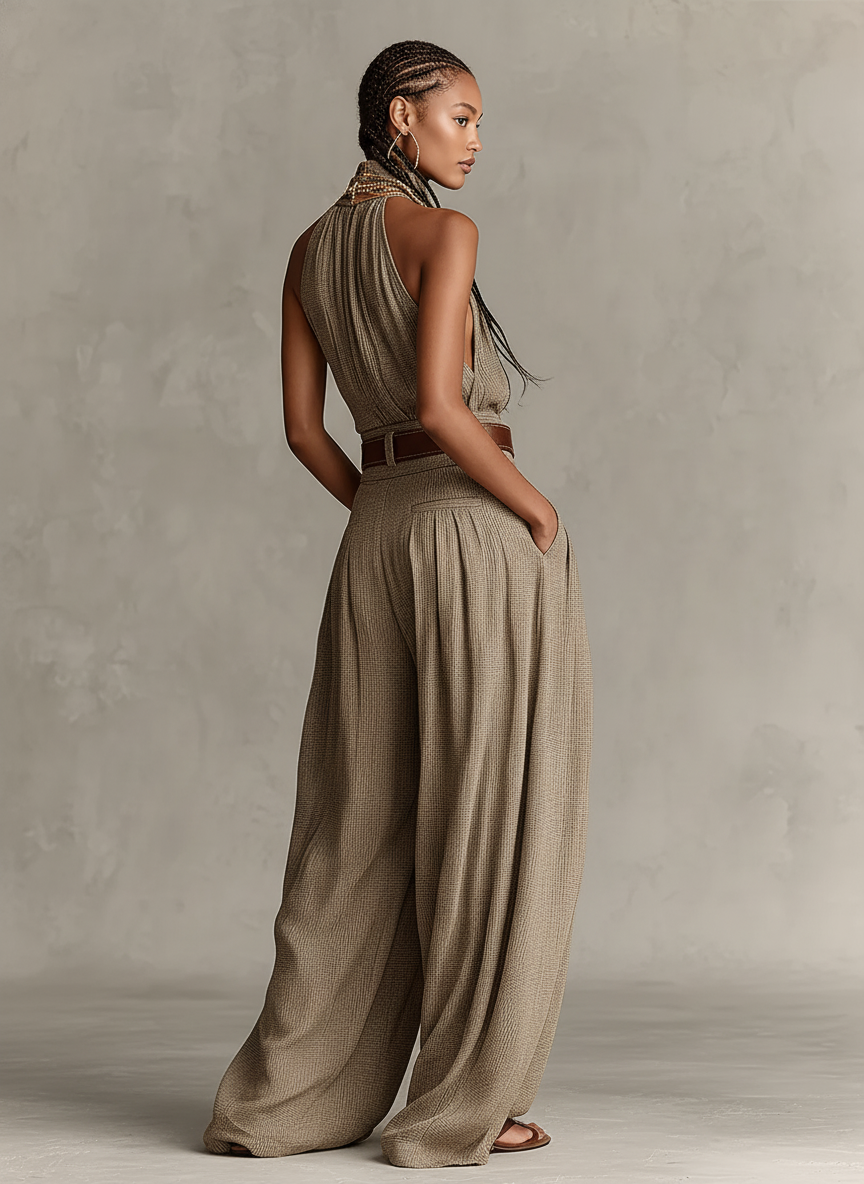 Sienna | Taupe Halter Wide-Leg Jumpsuit
