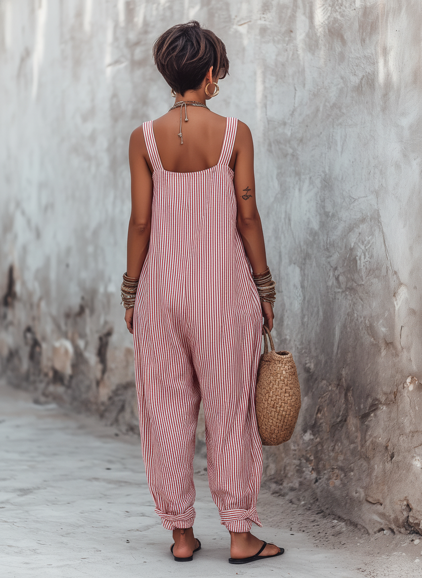 Estelle | Striped Square-Neck Jumpsuit