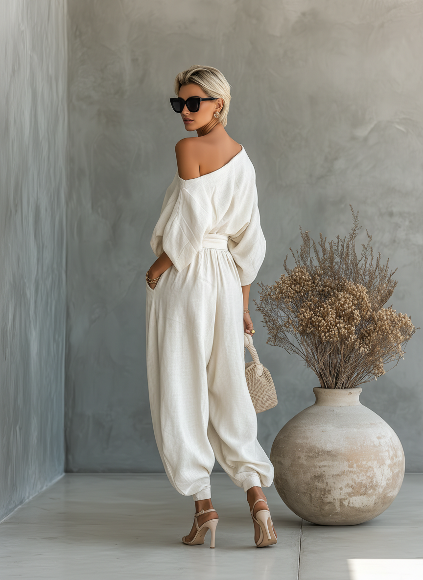 Evelina | Off-Shoulder Linen Pants Set