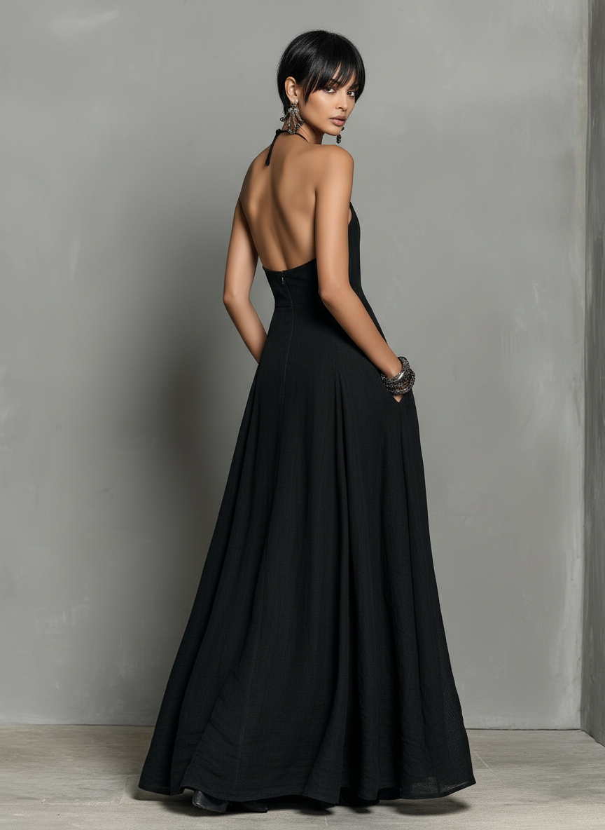 Thea | Halter Neck Linen Maxi Dress