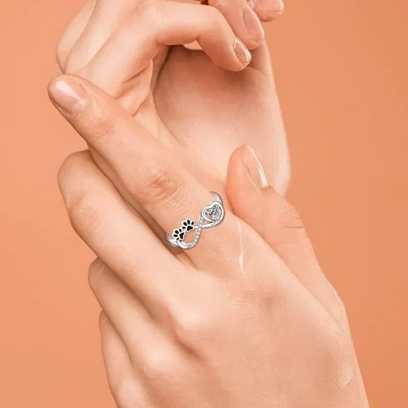 Elara™ | Heart Infinity Ring with Paw