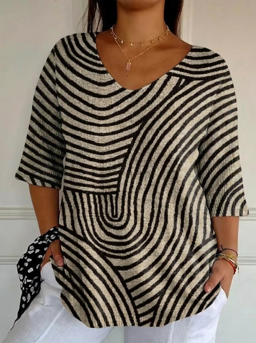 Alina™ | Retro Line Art Knit Pullover