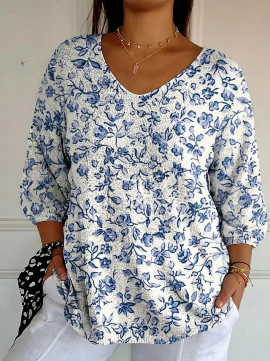 Mireille™ | Blue Floral Knit Pullover
