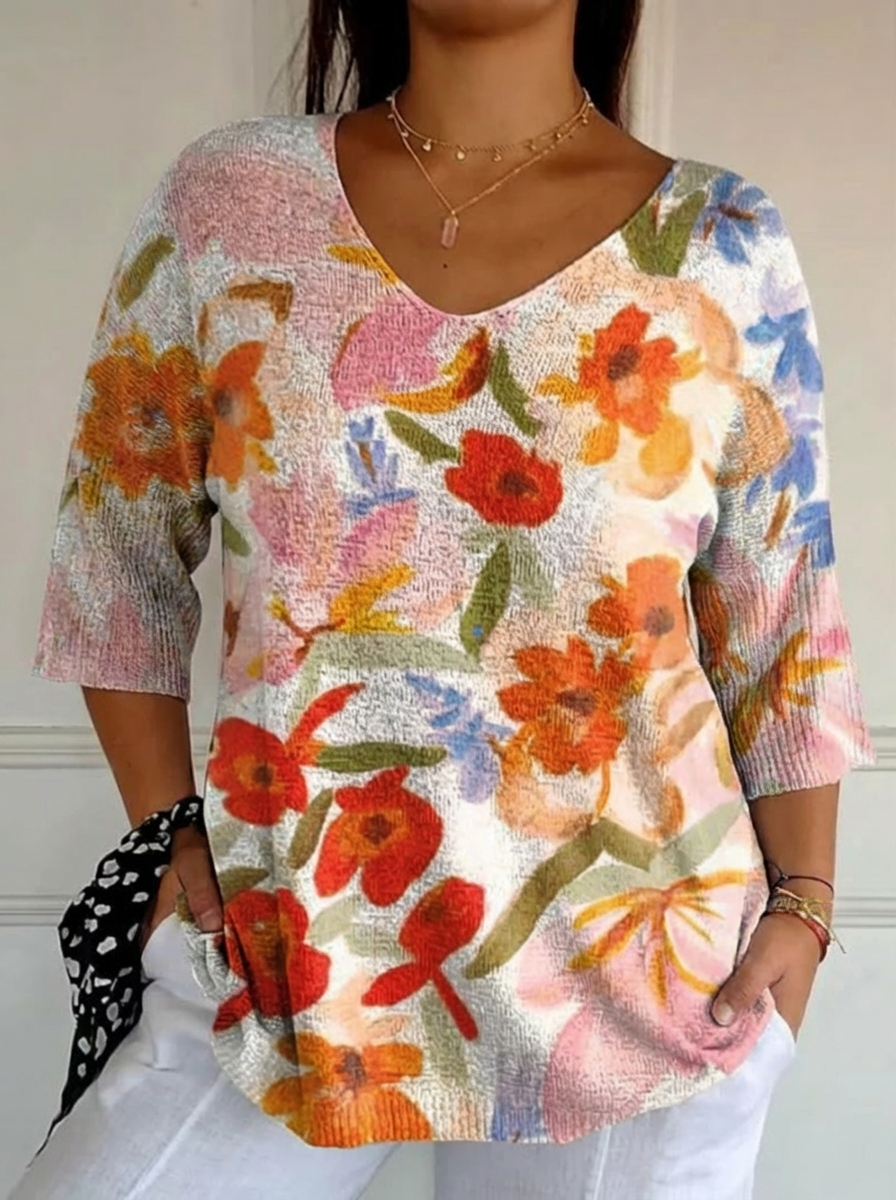 Seren™ | Artistic Floral Knit Pullover