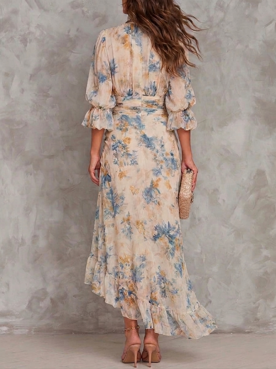 Isla-May | Floral Chiffon Turtleneck Maxi Dress