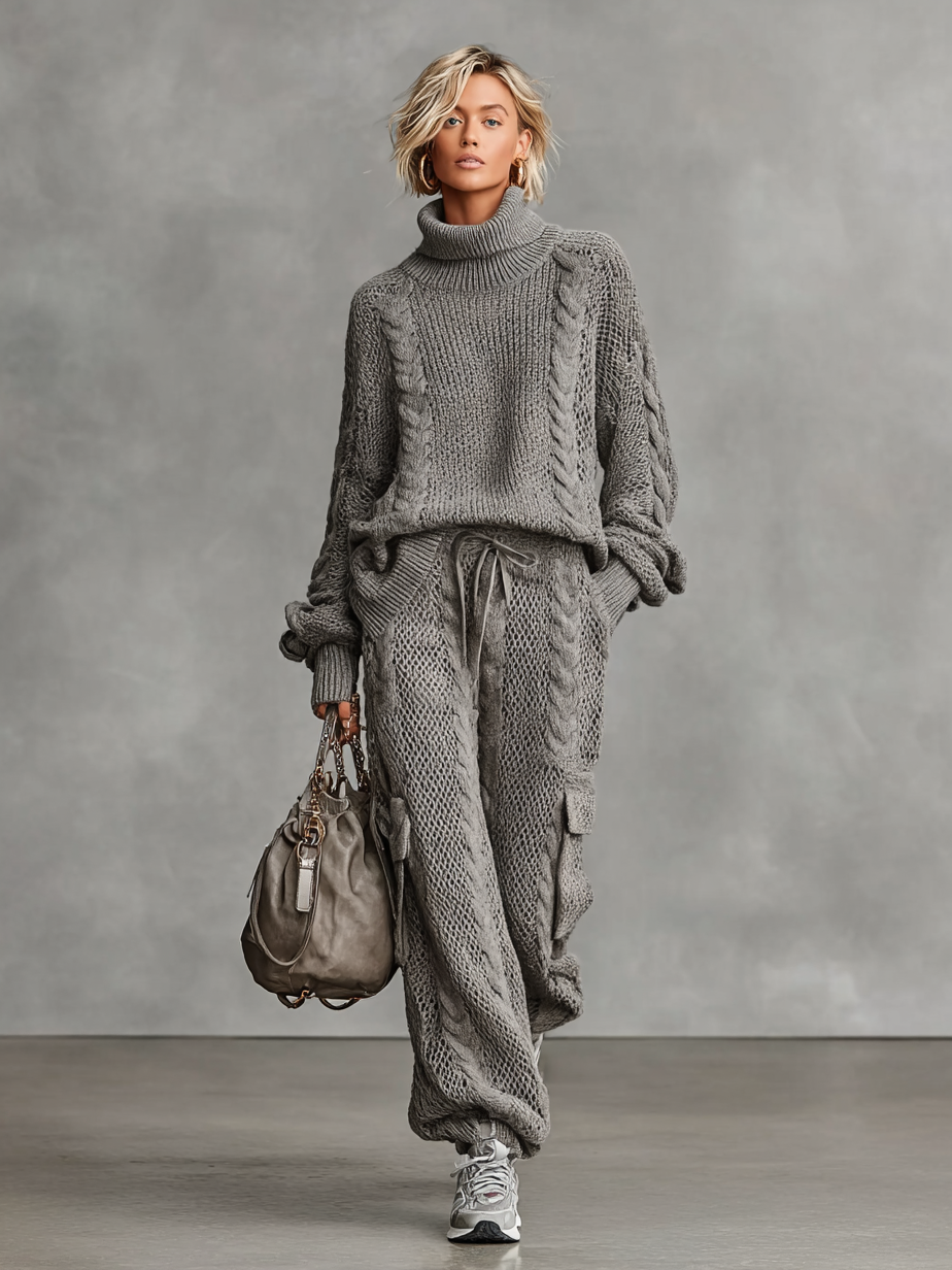 Monroe | Cable Knit Cargo Pants Set