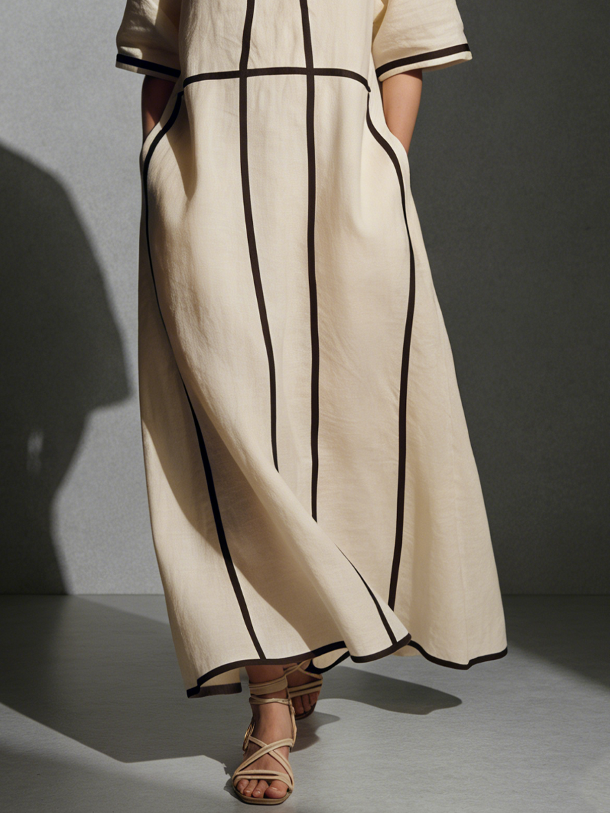 Amelia | Linen Stand-Collar Maxi Dress