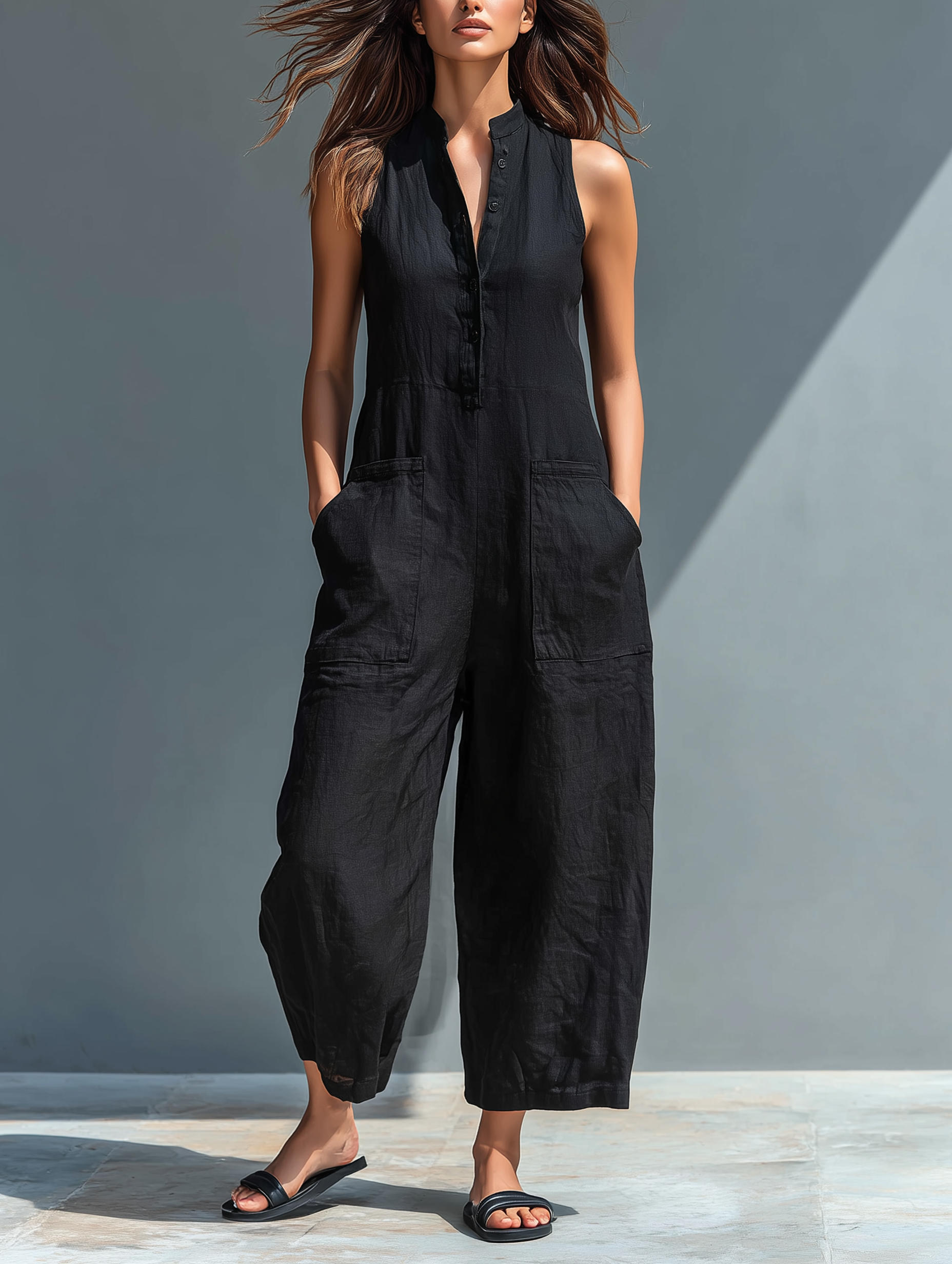 Serena | Stand-Collar Linen Jumpsuit