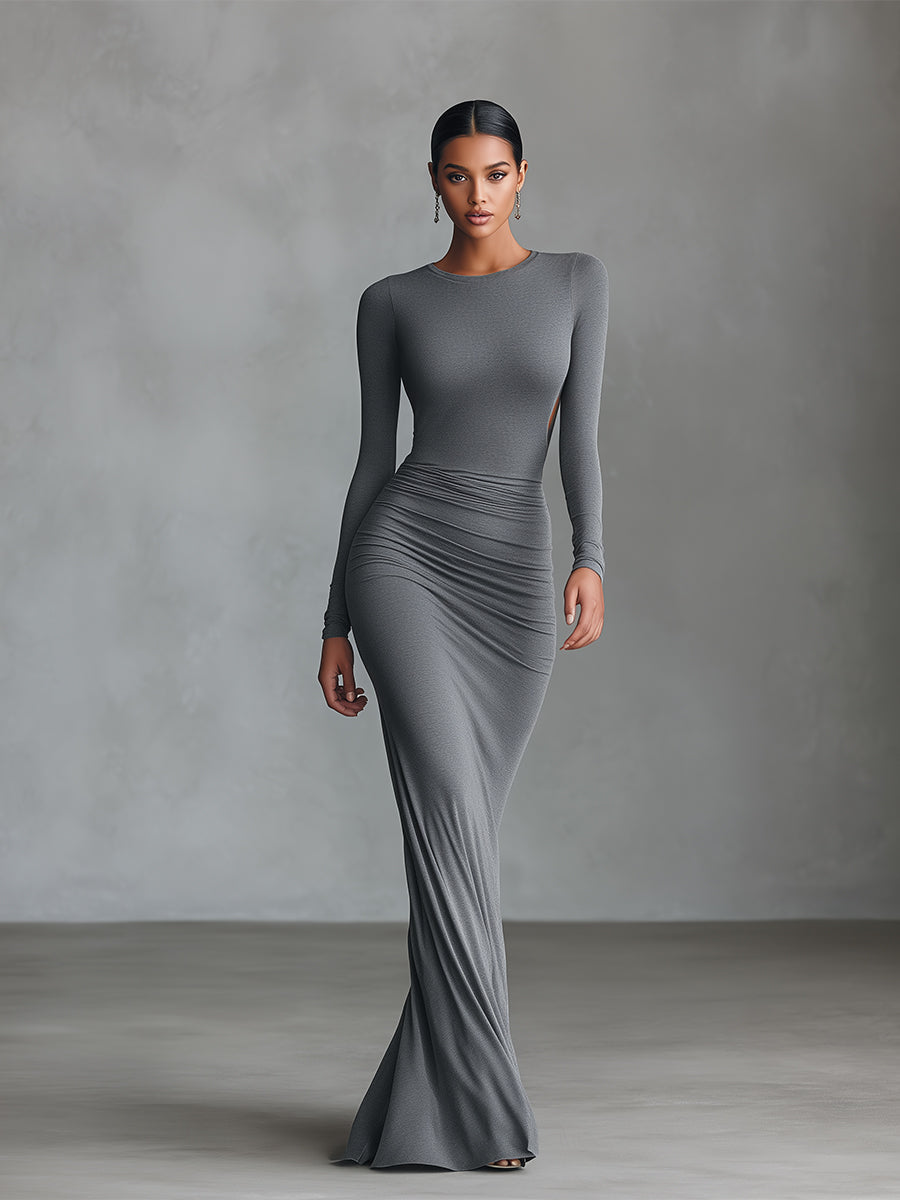 Amelia | Ruched Open-Back Maxi Dress