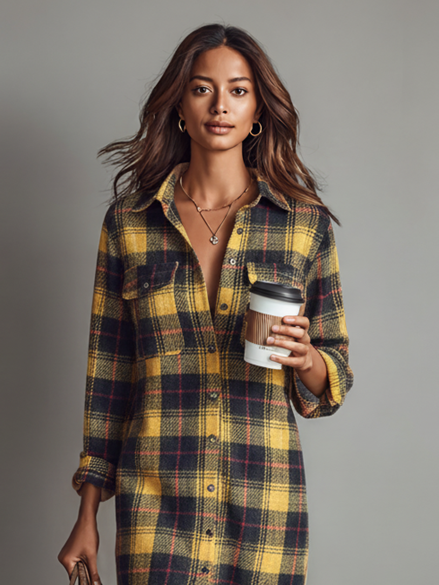 Larissa | Plaid Long Sleeve Midi Dress