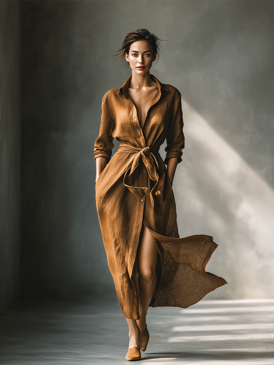 Camille | Vintage Brown Shirt Maxi Dress