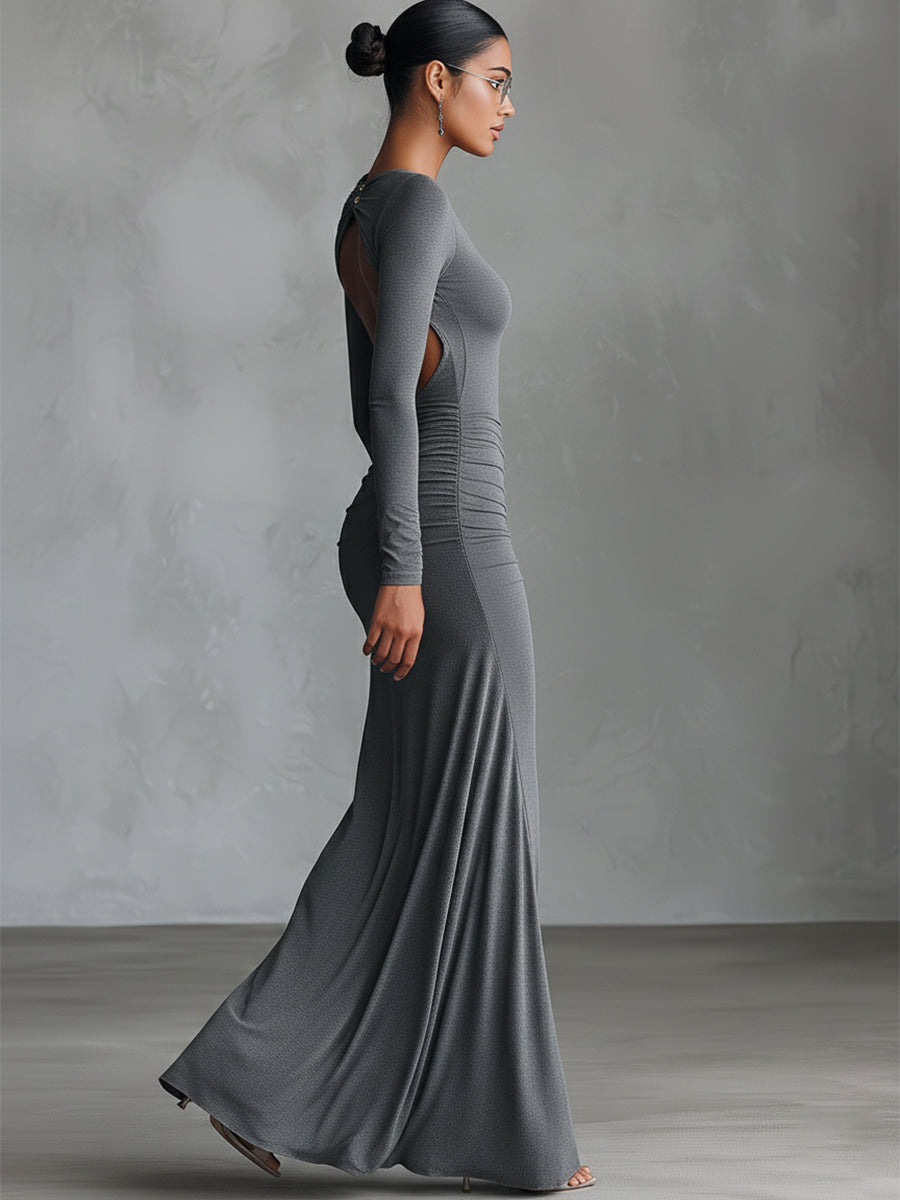 Amelia | Ruched Open-Back Maxi Dress
