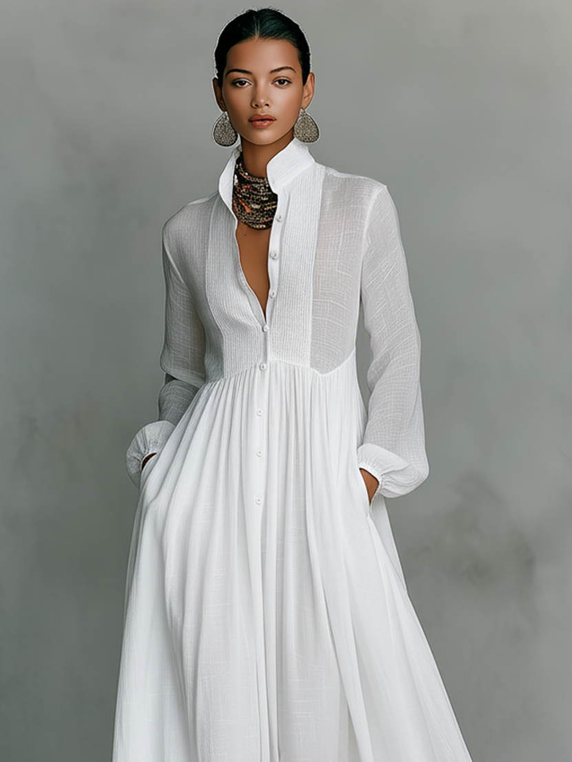 Mabel | Patchwork Stand-Collar Maxi Dress