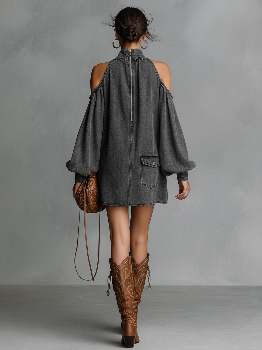 Elsie | Washed Denim Off-Shoulder Dress