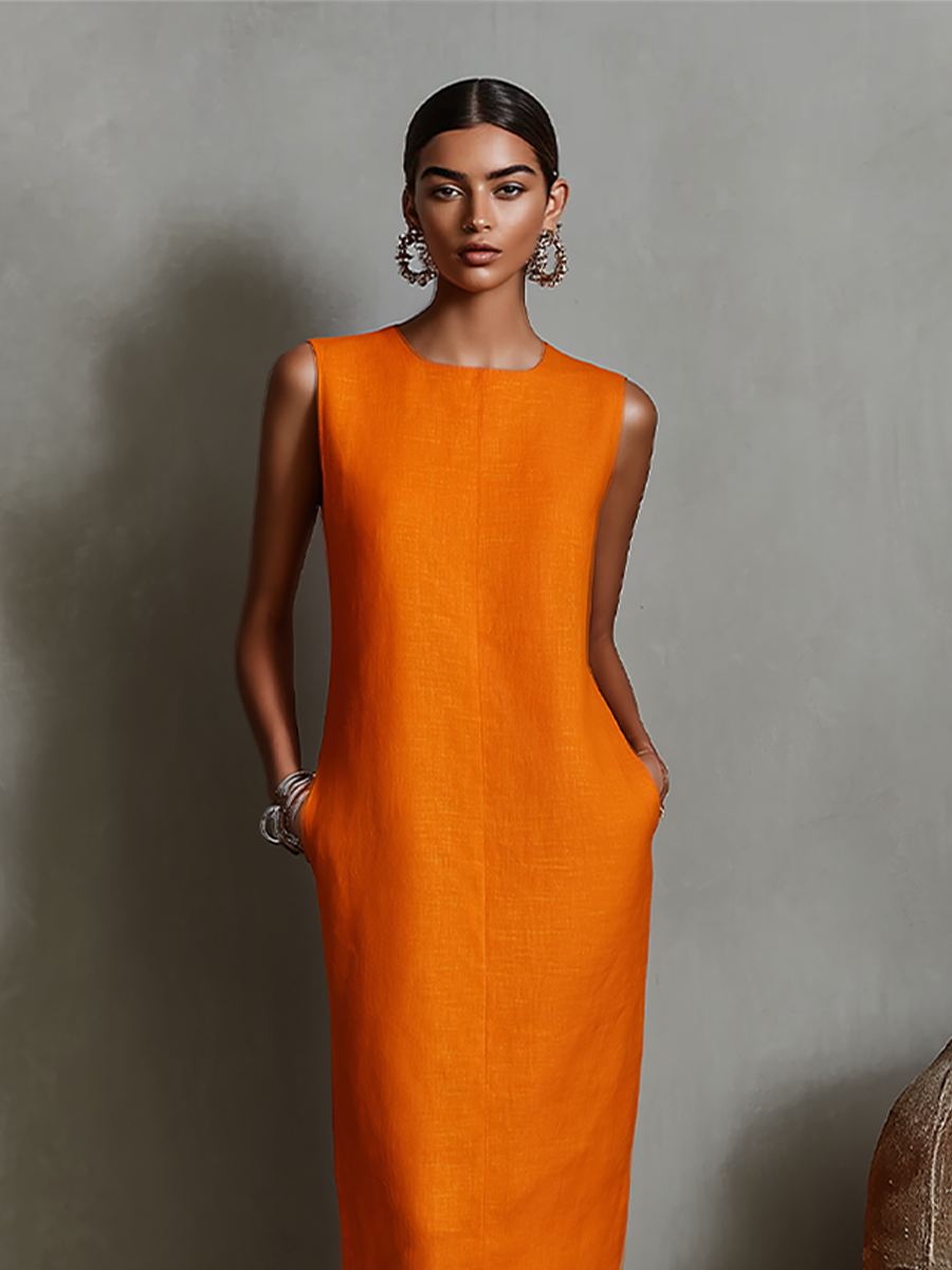 Amber | Orange Pocket Shift Dress