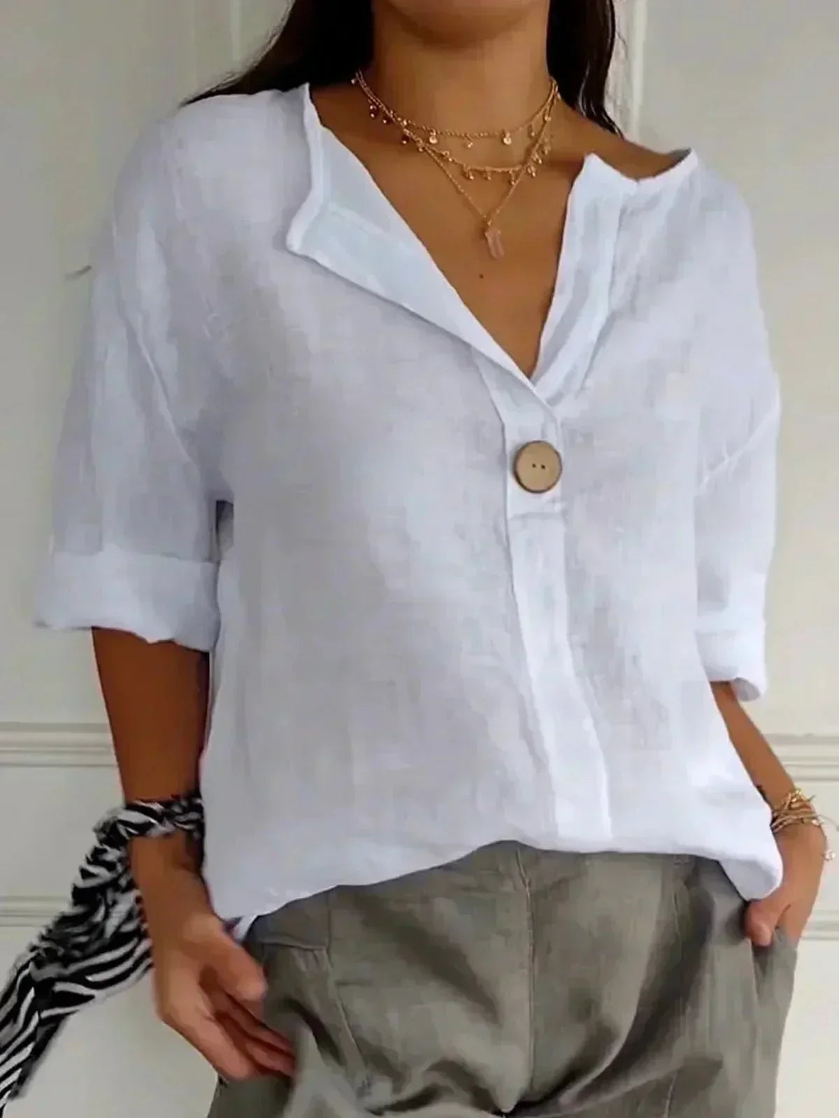 Zamma™ | Relaxed Linen V-Neck Top