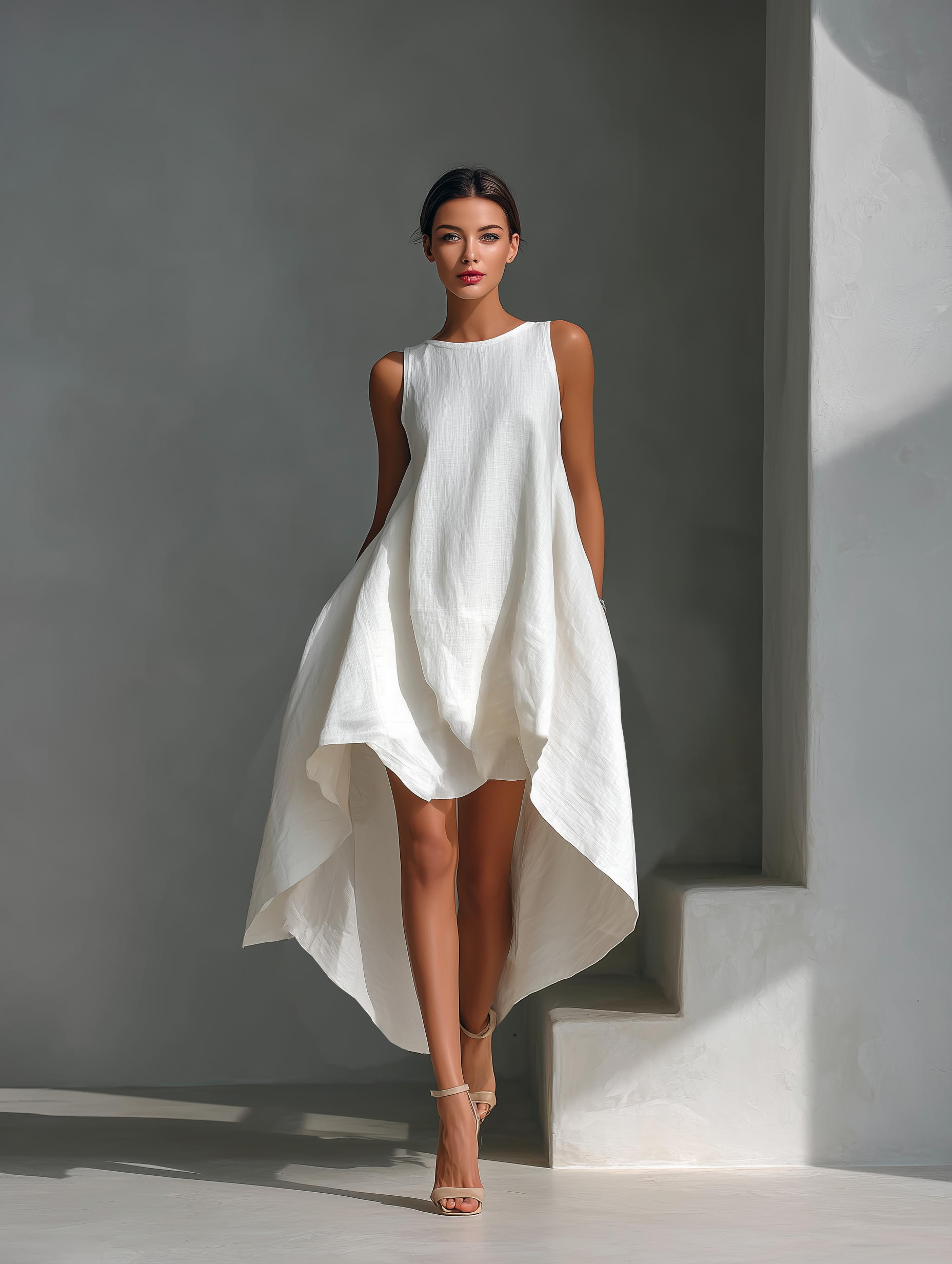 Elsie | White Asymmetric Midi Dress
