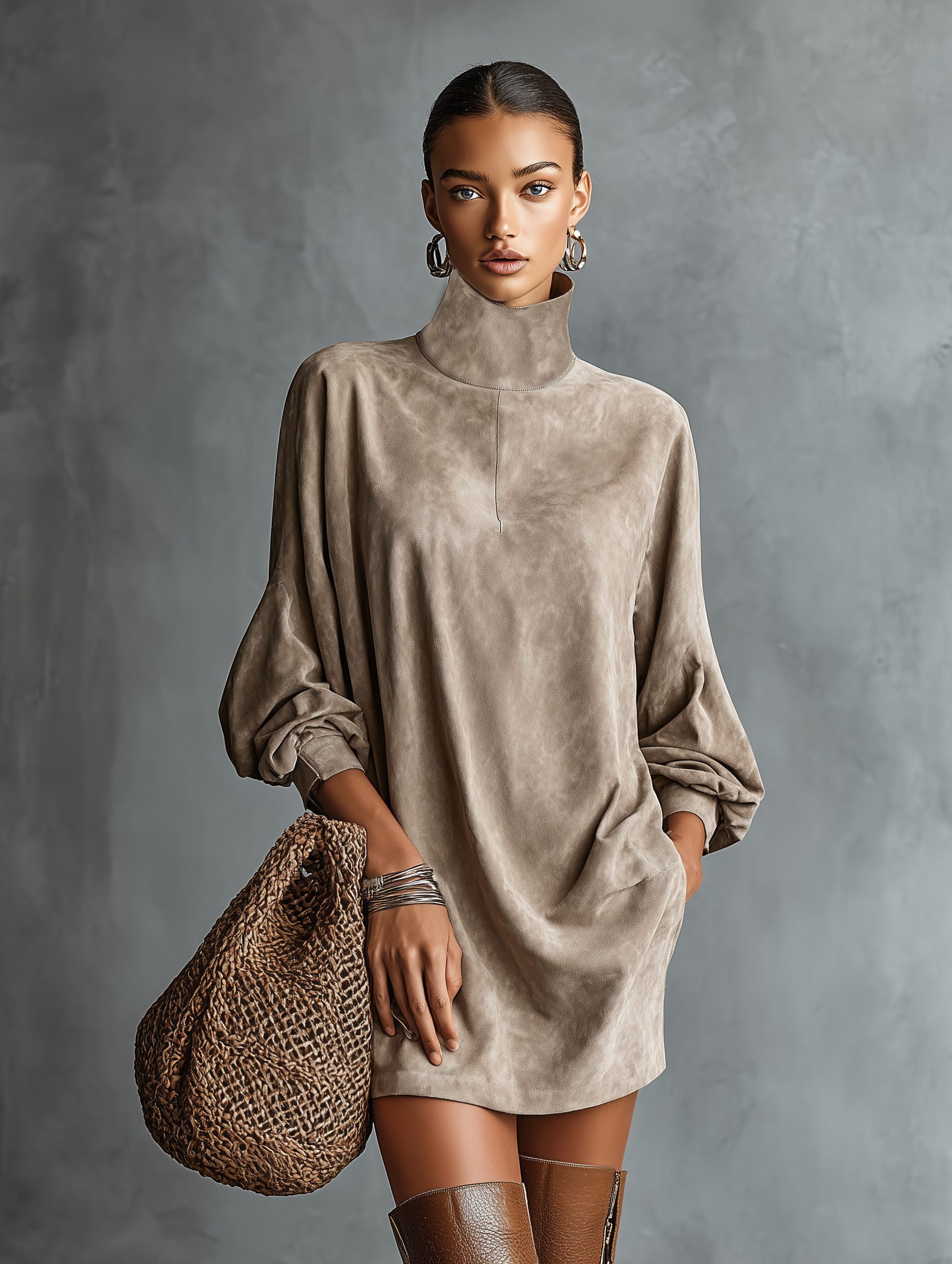 Nicole | Faux Suede High-Neck Mini Dress