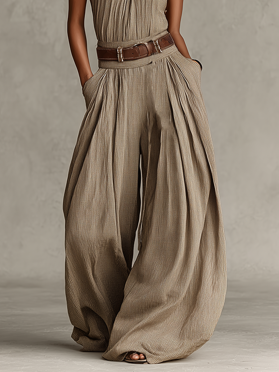 Tessa | Taupe Halter Wide-Leg Jumpsuit