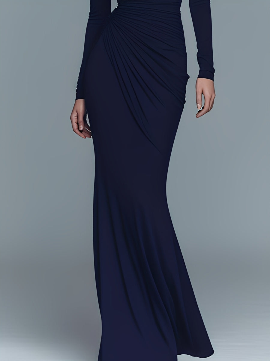 Nolwen | Navy Draped Turtleneck Maxi Dress