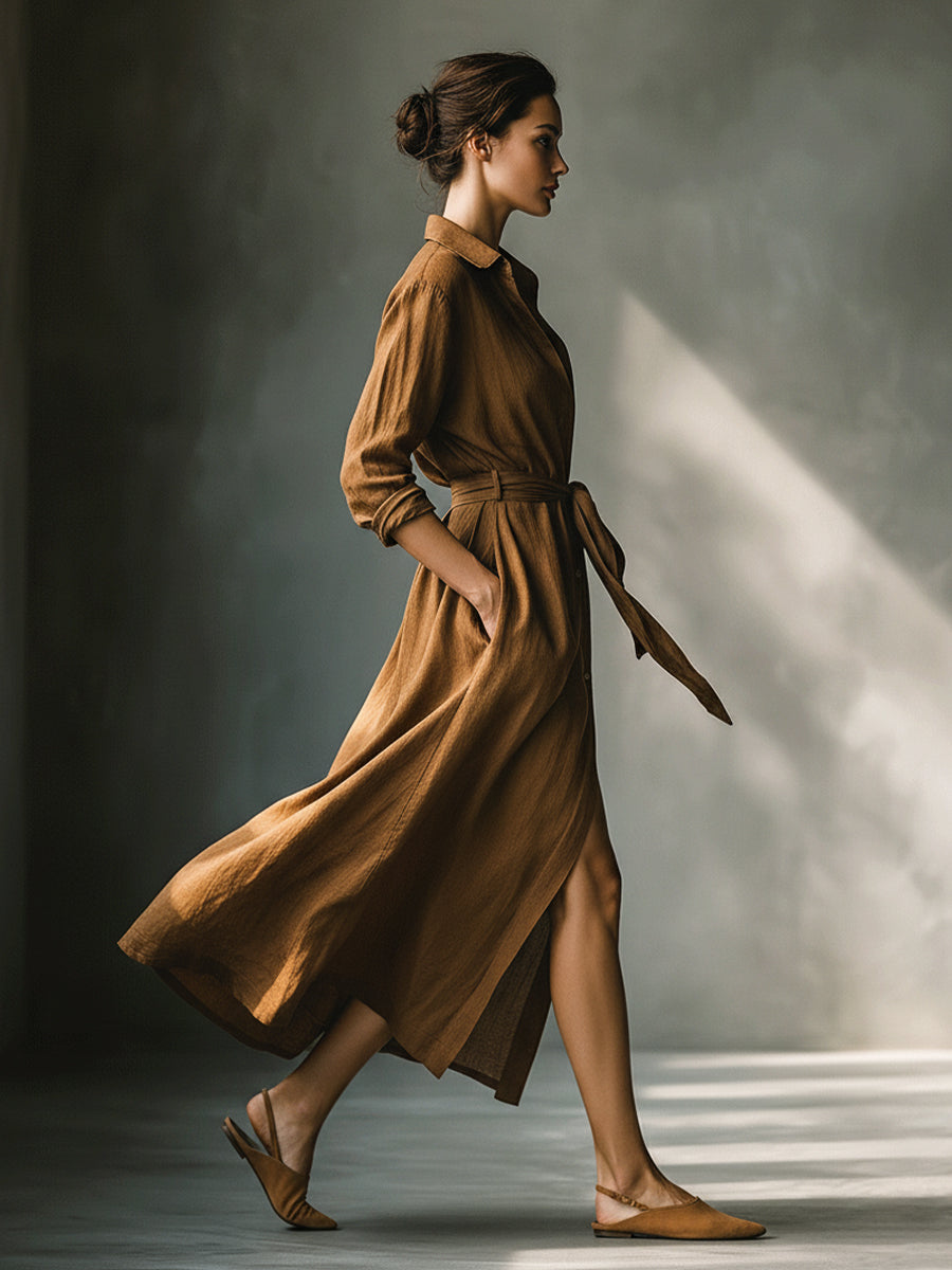 Camille | Vintage Brown Shirt Maxi Dress