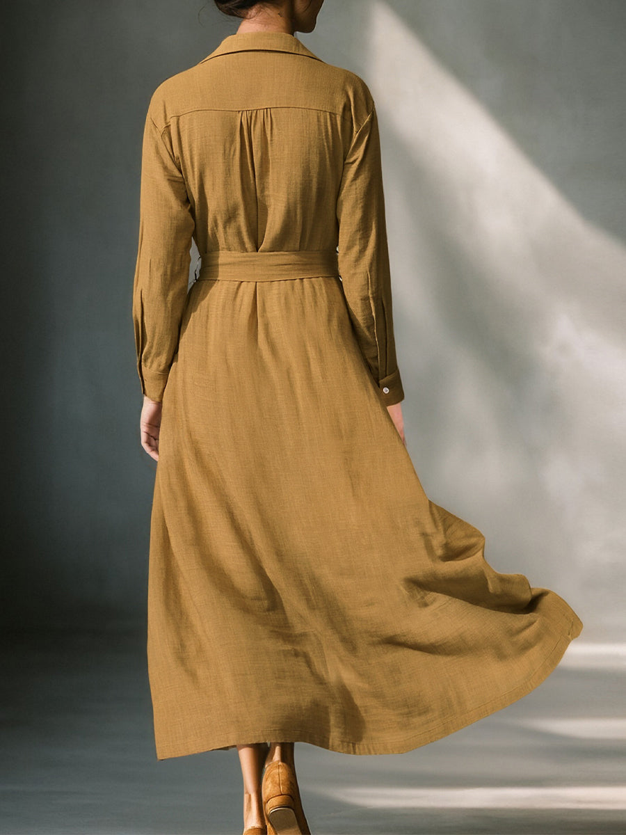 Freya | Mustard Belted Shirt Dress