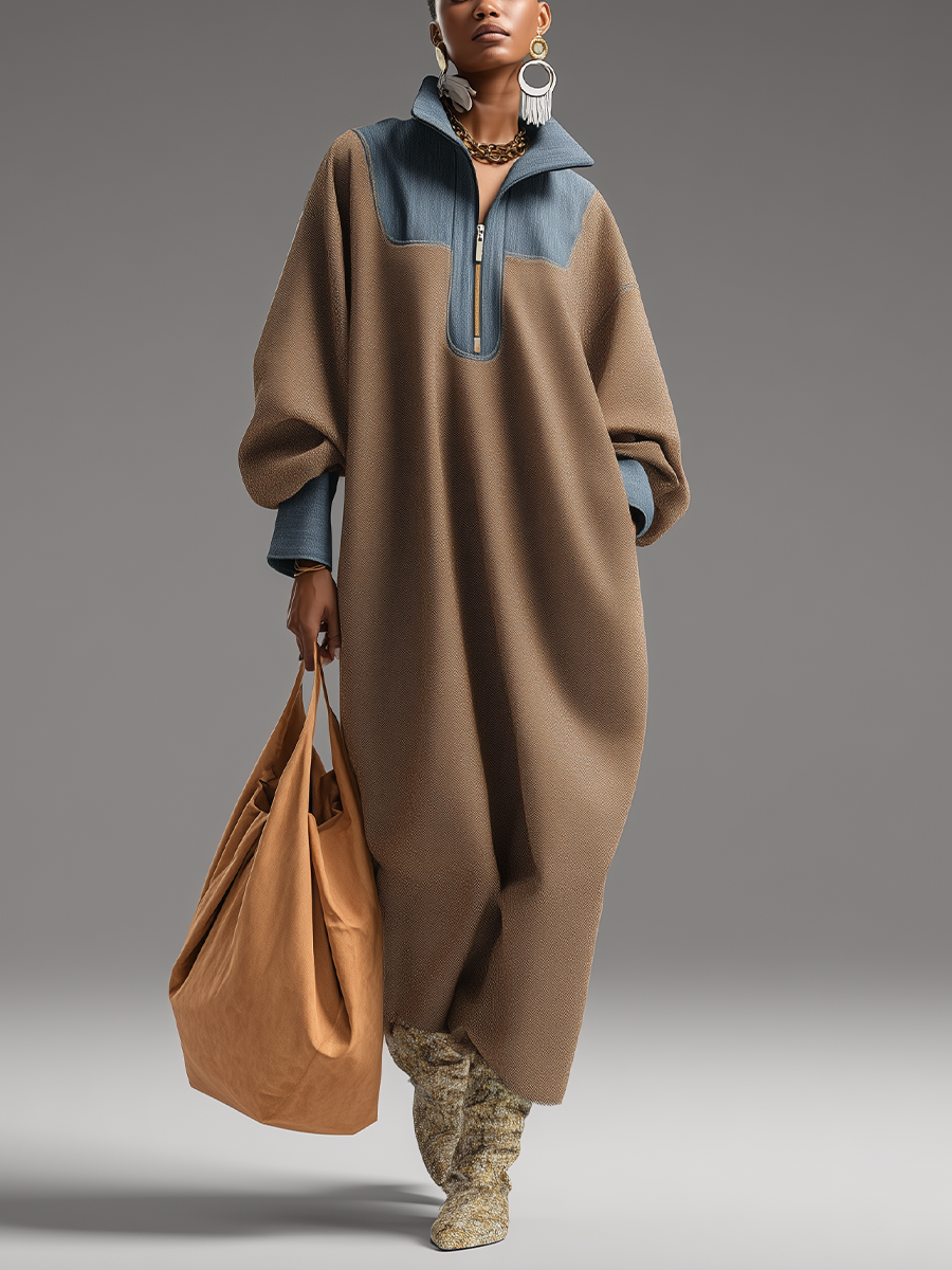 Talia | Brown Stand-Collar Long Dress