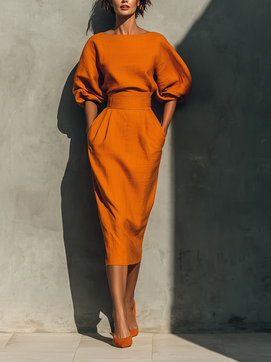 Colette | Orange Top & Midi Skirt Set