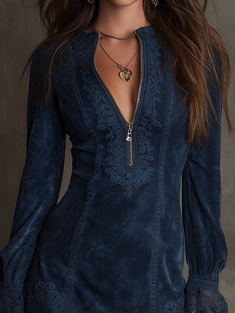 Vivienne | Blue Suede Lace Mini Dress
