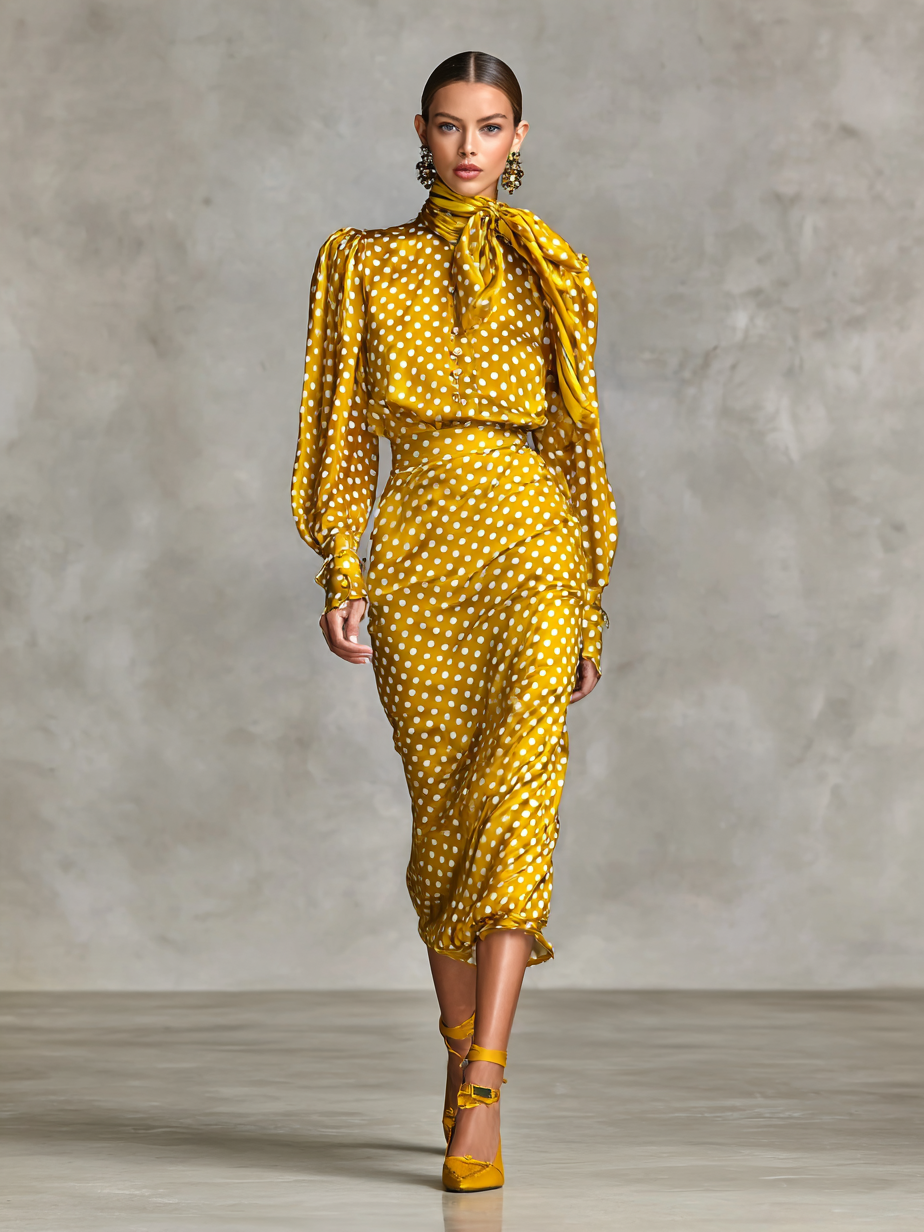 Vivienne | Satin Polka Dot Skirt Set