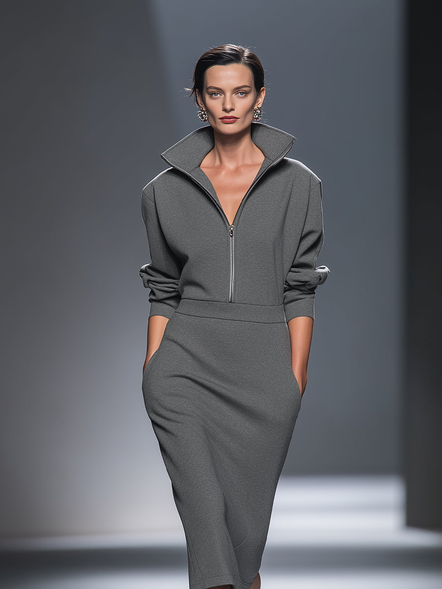 Laura | Casual Half-Zip Midi Dress