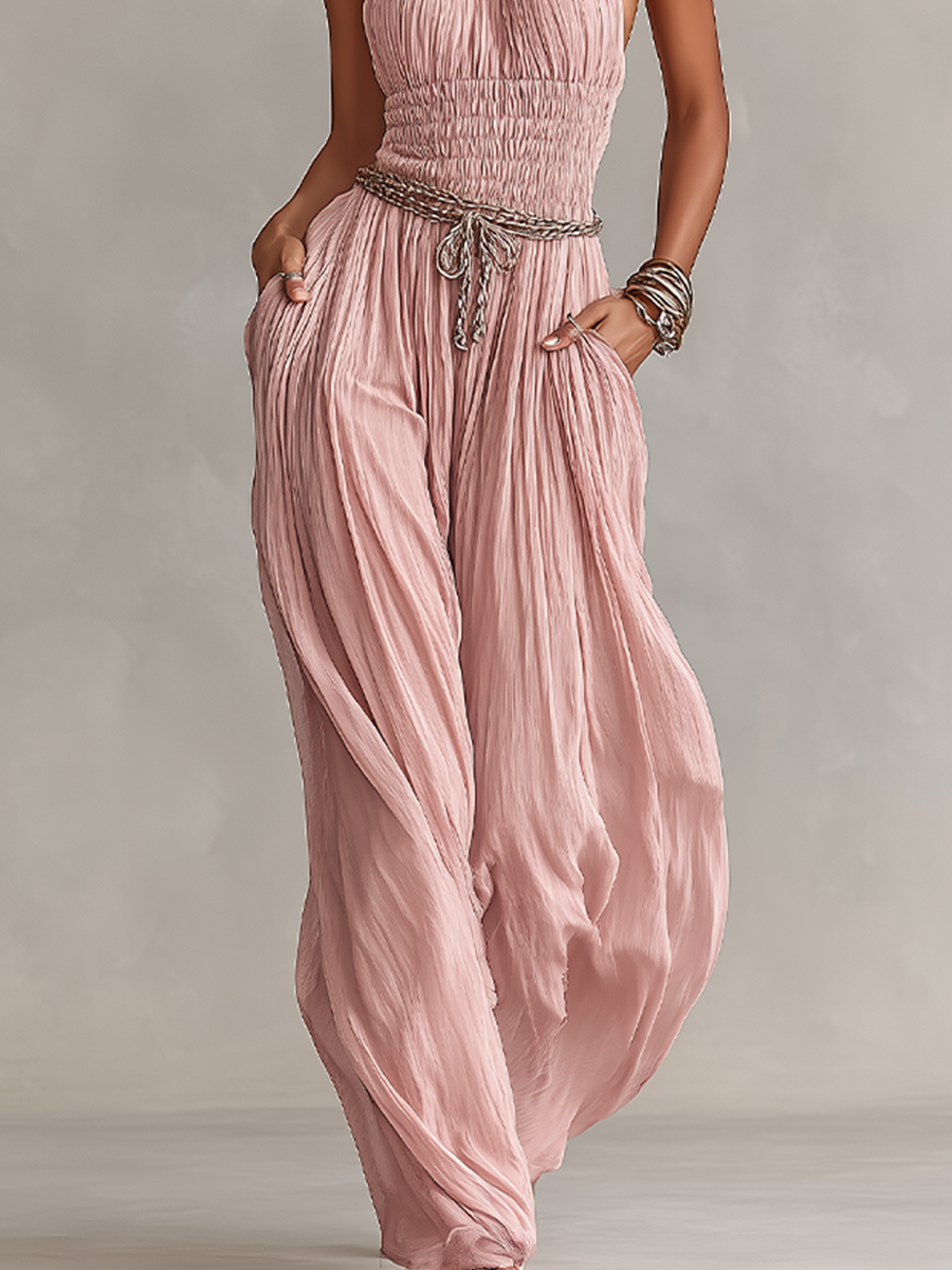 Blush | Pleated Halter Jumpsuit