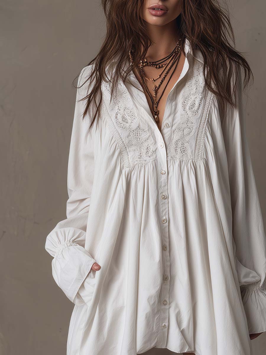 Isla | Lace Hem Long-Sleeve Mini Dress