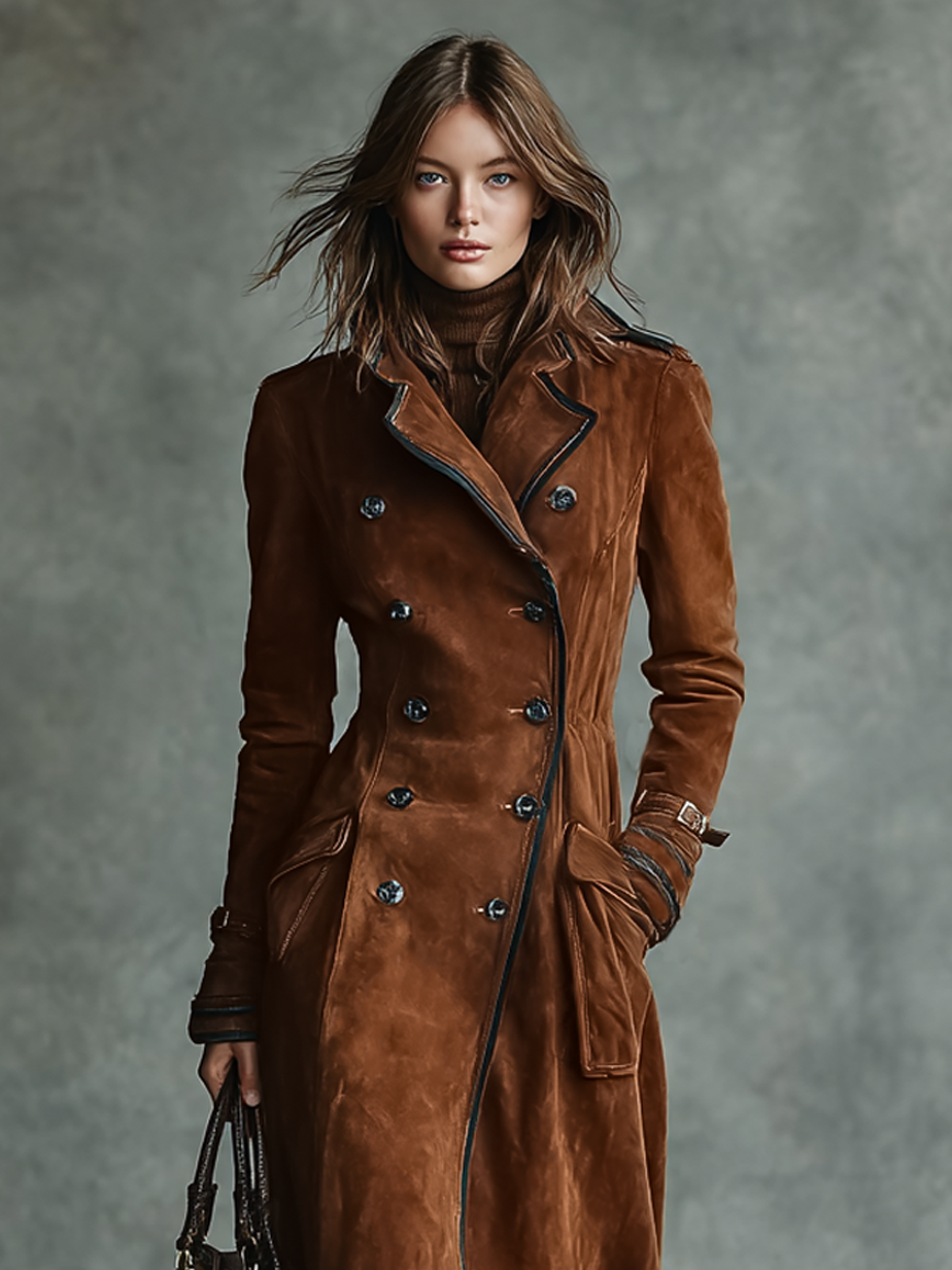 Nolwen | Double-Breasted Suede Trim Coat