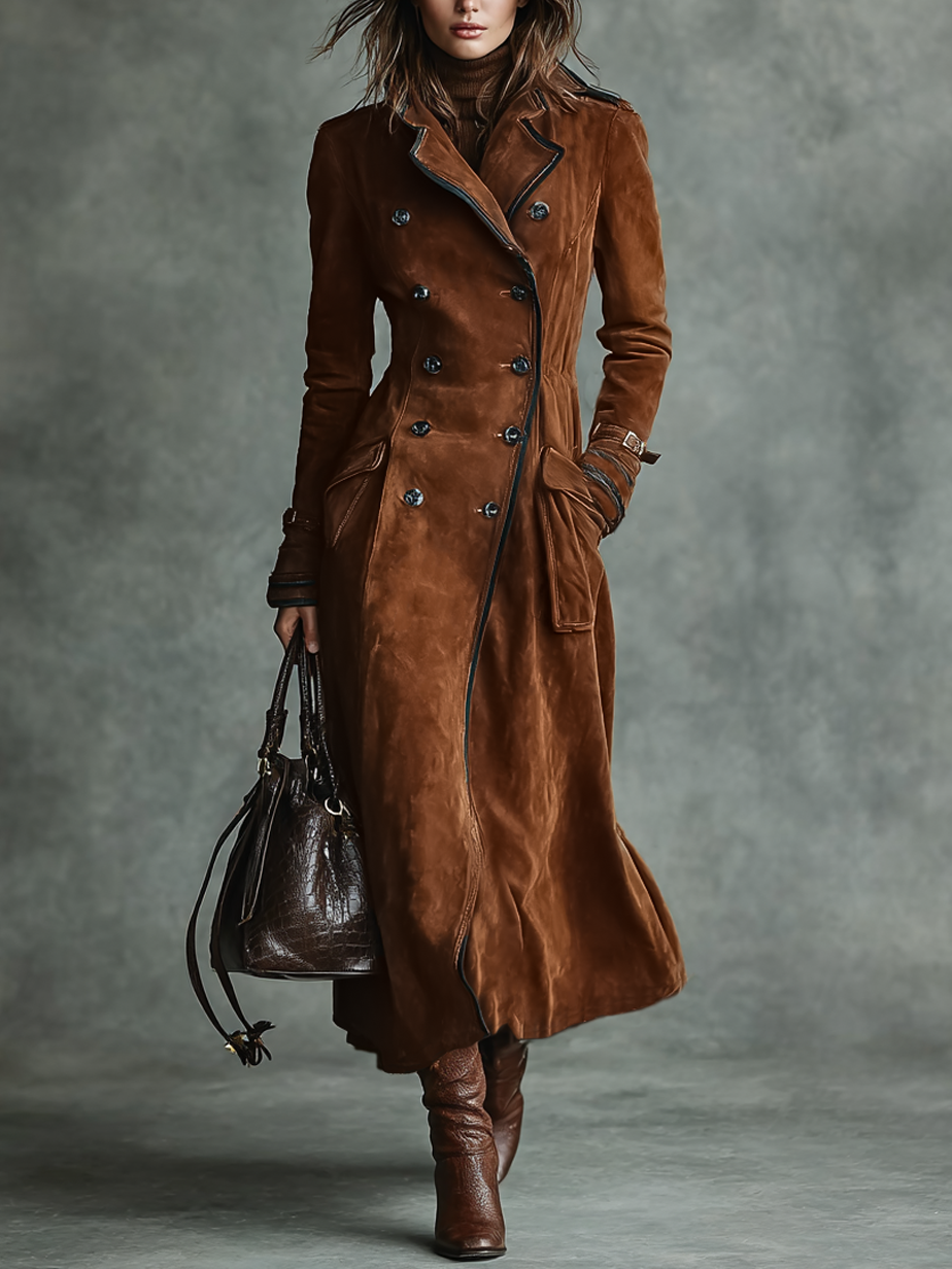 Nolwen | Double-Breasted Suede Trim Coat