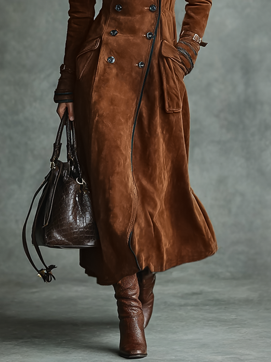 Nolwen | Double-Breasted Suede Trim Coat