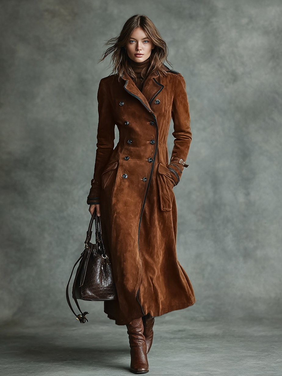 Nolwen | Double-Breasted Suede Trim Coat