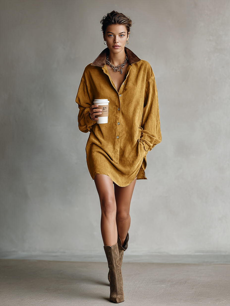 Rhea | Suede Lapel Mini Dress