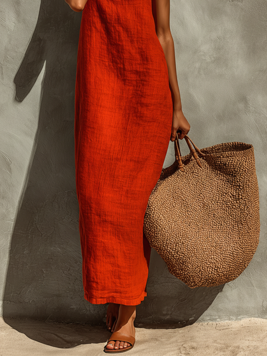Goldie | Red Square-Neck Resort Dress