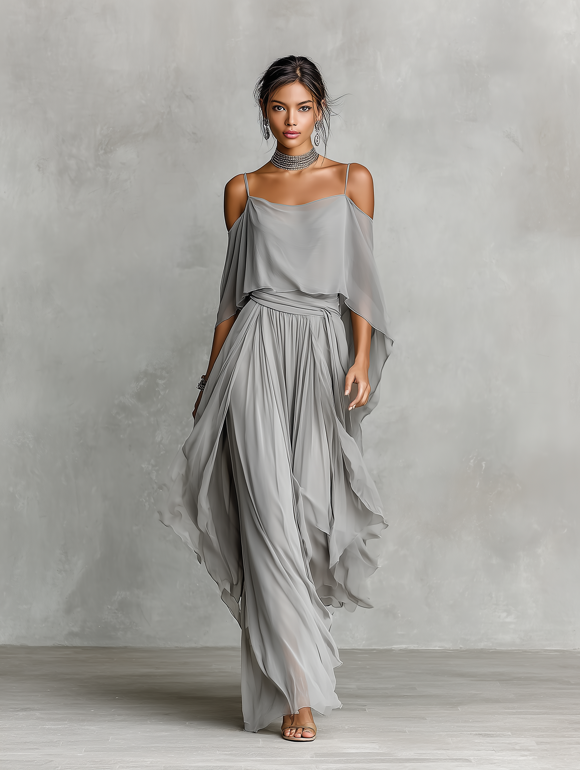 Ophelia | Grey Chiffon Flared Set